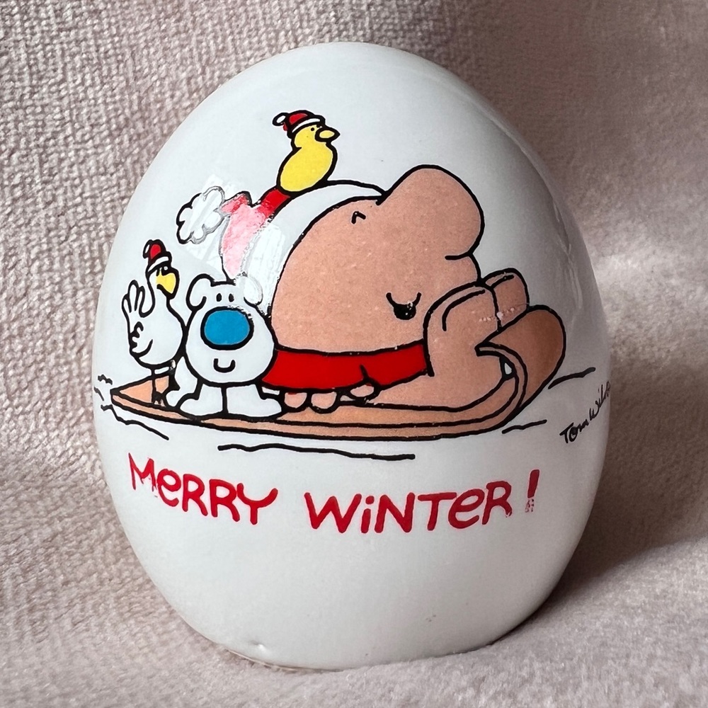 Vintage ZIGGY ™️ “Merry Winter” Ceramic Egg-Shaped Coin Bank